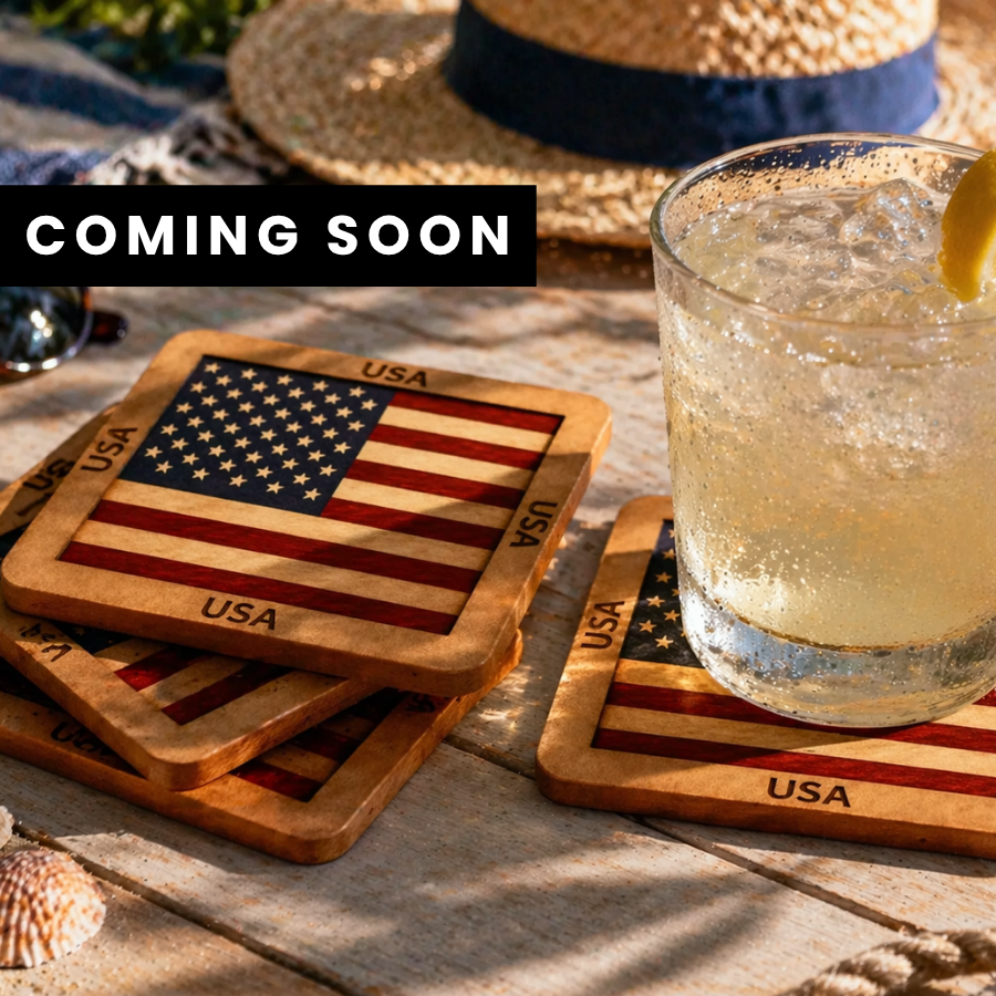 USA Wooden Flag Coaster Set