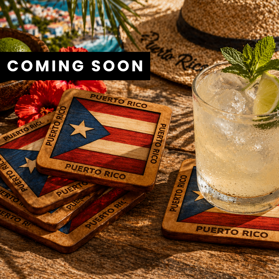 Puerto Rico Wooden Flag Coaster Set